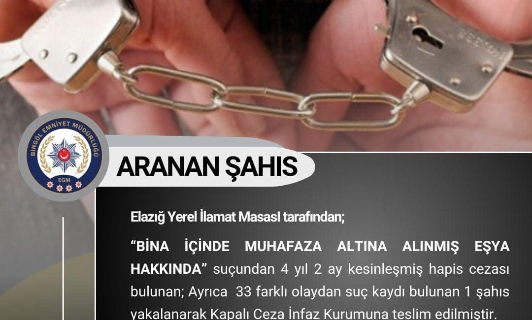 Bingöl’de aranan 3 şüpheli yakalandı Bingöl’de çeşitli suçlardan aranan 3 şüpheli yakalandı. Bingöl İl Emniyet