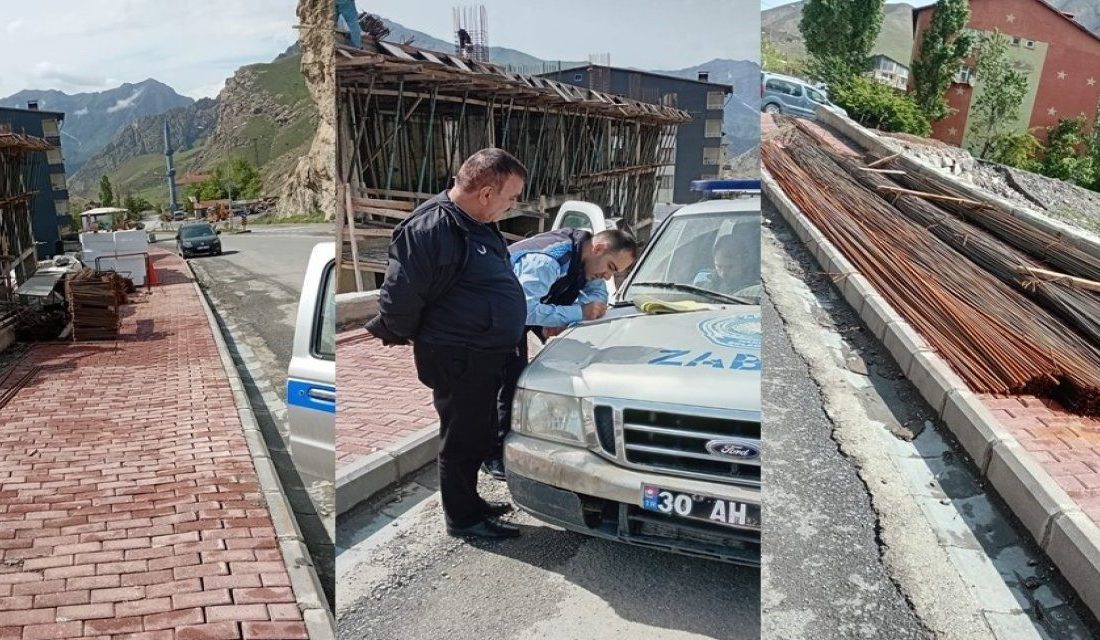 Hakkari’de kaldırıma inşaat malzemesi yığan bir bina sahibine, yapılan uyarılara