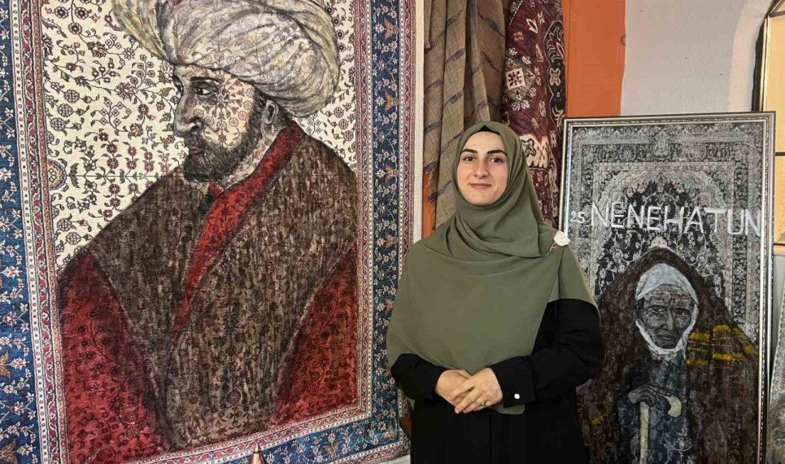 Halıların üzerine tarihi şahsiyetleri çiziyor Erzurum’da üniversite mezunu ev hanımı Şeyma Sezer, halı üzerine akrilik