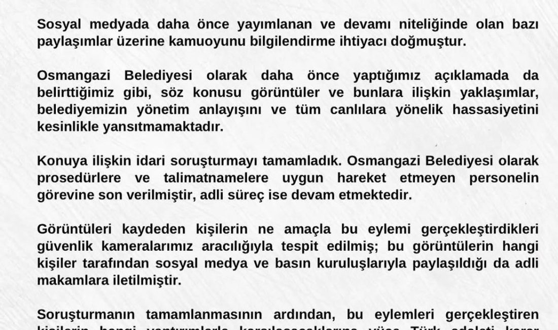 Osmangazi Belediyesi’nden barınakta yaşananlarla ilgili açıklama Osmangazi Belediyesi’ne bağlı Hamitler Hayvan Barınağı’nda hayvanların öldürülmesi sonrası, Osmangazi