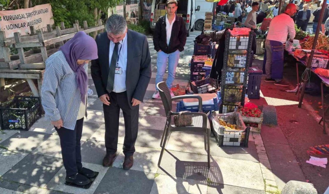 Tekirdağ Süleymanpaşa’daki pazarda vatandaşlara ücretsiz boy ve kilo ölçümü yapıldı,