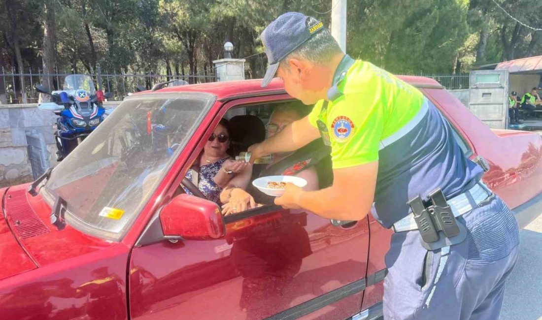 Bayram tedbirleri kapsamında gerçekleştirilen trafik denetiminde jandarma ekipleri, sürücülerin bayramlarını