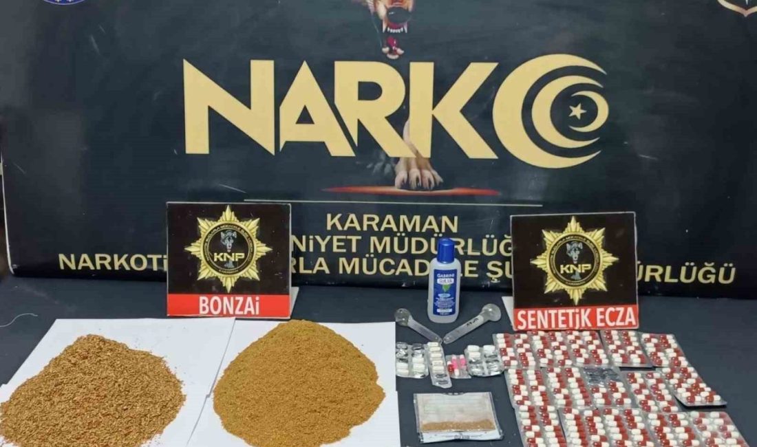 Karaman’da asayiş uygulamalarında uyuşturucu ve ruhsatsız silahlar ele geçirilirken, çeşitli