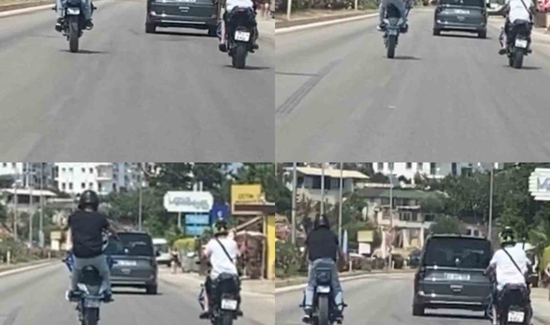 Motosikletli sürücüden D-400 karayolunda tehlikeli hareketler Mersin’de D-400 karayolunda seyreden motosikletli bir sürücü, motorun önün kaldırıp