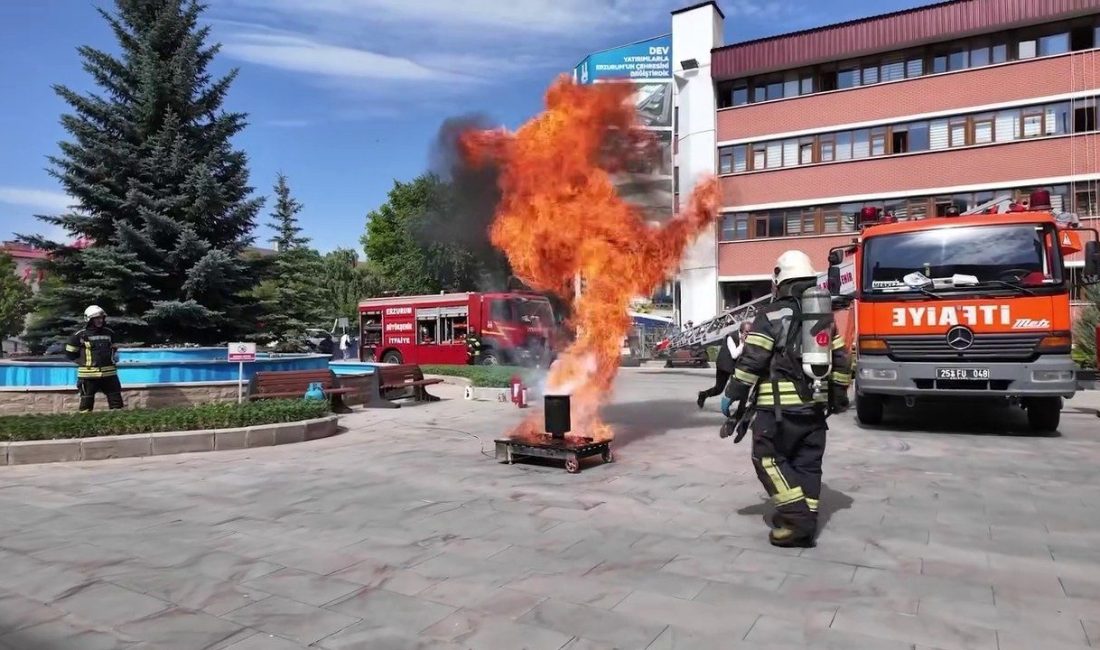 Belediyede gerçeği aratmayan tatbikat Erzurum Büyükşehir Belediyesi binasında muhtemel bir yangındaki hareket tarzı ve