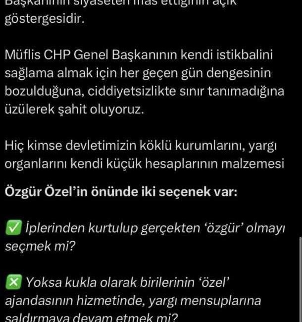 Adalet Bakanı Yılmaz Tunç, “Özgür Özel’in önünde iki seçenek var.