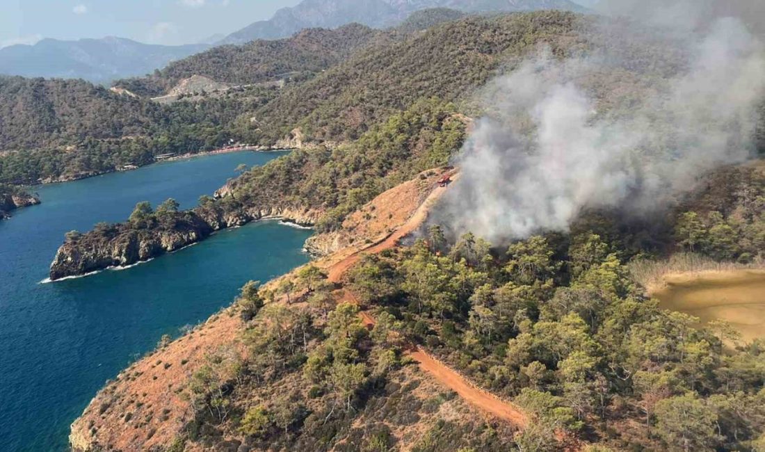 Muğla’nın Fethiye ilçesinde denize yakın koyda çıkan orman yangınına ekipler