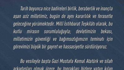 Milli İstihbarat Başkanı (MİT) İbrahim Kalın, 30 Ağustos Zafer Bayramı