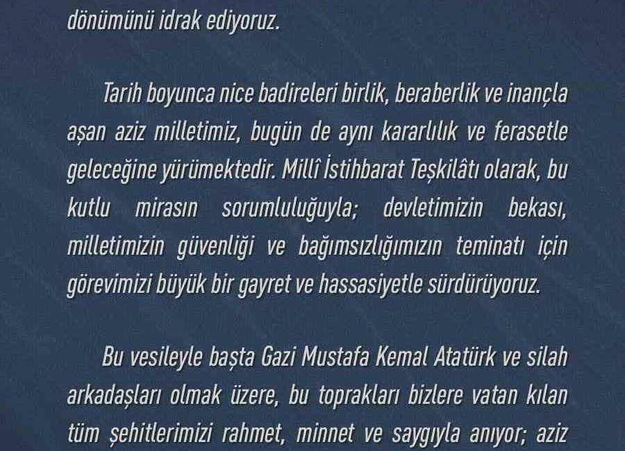 Milli İstihbarat Başkanı (MİT) İbrahim Kalın, 30 Ağustos Zafer Bayramı