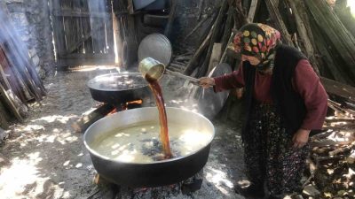 Antalya’nın İbradı ilçesine bağlı Ürünlü köyünde bağ bozumu sonrası geleneksel