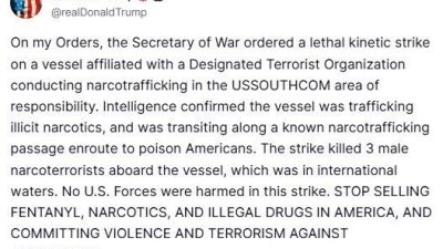 ABD Başkanı Donald Trump, ABD ordusunun uyuşturucu taşıyan bir tekneye