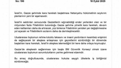 Dışişleri Bakanlığı’nca, İsrail’in Gazze’ye kara harekatı başlatmasına ilişkin yapılan açıklamada,