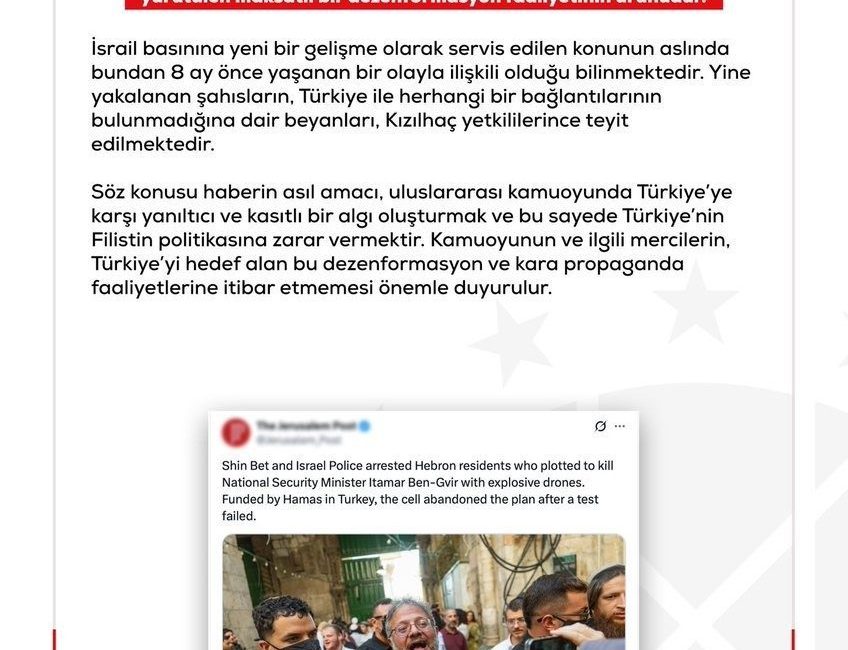 Dezenformasyonla Mücadele Merkezinden (DMM) yapılan açıklamada, “İsrail’de bazı medya kuruluşlarında