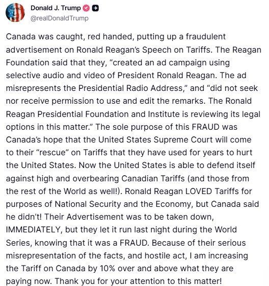 ABD Başkanı Donald Trump, Kanada’nın eski ABD Başkanı Ronald Reagan’ın