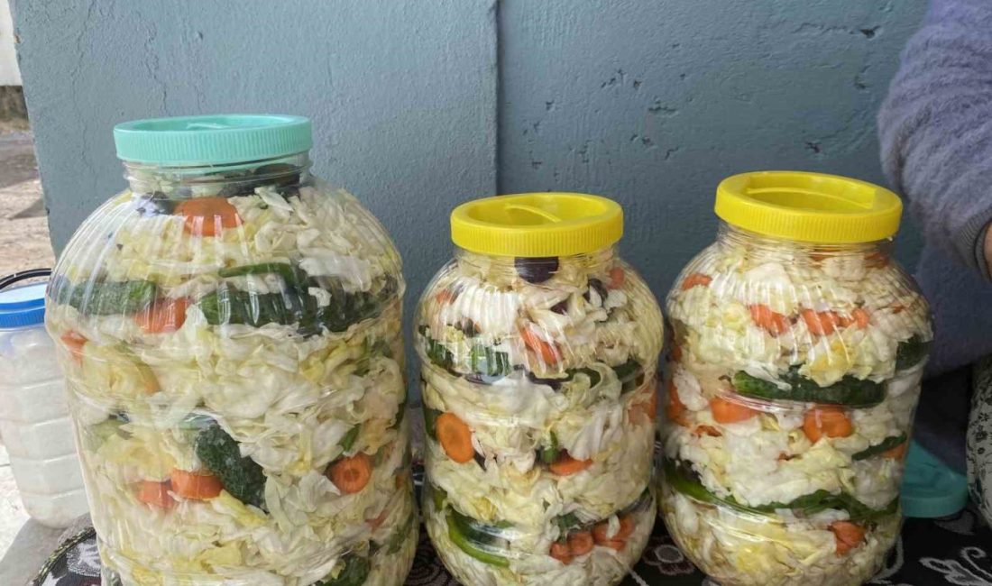 Ağrı’nın Patnos ilçesinde havaların soğumasıyla birlikte kadınlar, geleneksel yöntemlerle lahana