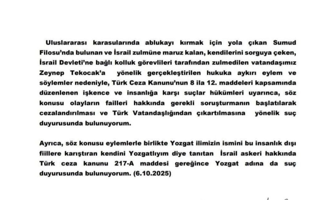 AK Partili Şahan, ’Yozgatlıyım’ diyen İsrail askeri hakkında suç duyurusunda bulundu AK Parti Yozgat Milletvekili Süleyman Şahan, Sumud Filosu’nda yer alan