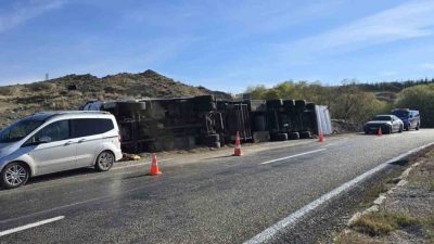 Ankara’nın Haymana ilçesinde kontrolden çıkarak devrilen tırda yüklü 55 Angus