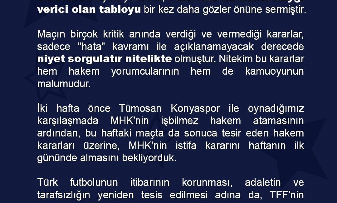 Başakşehir’den Galatasaray maçının hakemlerine sert tepki! RAMS Başakşehir, Trendyol Süper Lig’in 9. haftasında 2-1 kaybettikleri Galatasaray