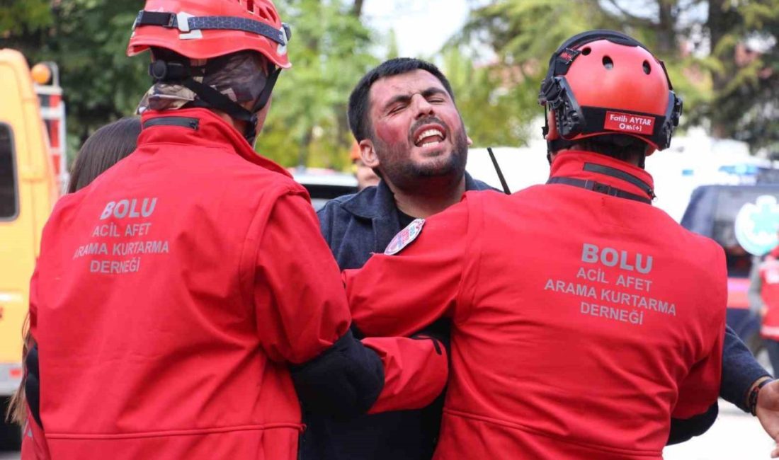 Bolu’da AFAD İl Müdürlüğü koordinesinde gerçekleştirilen ’5.8 büyüklüğünde deprem’ tatbikatı