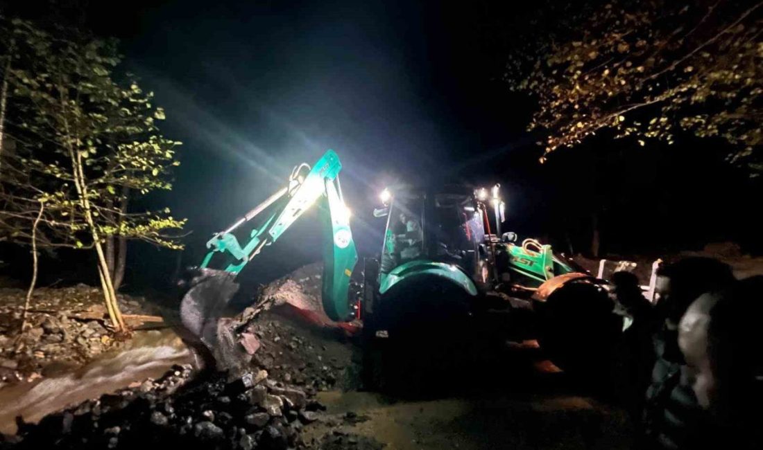 Artvin’in Borçka ilçesinde Karagöl’de etkili olan sağanak sonrası dere taştı,