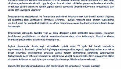 Ekonomi Koordinasyon Kurulu toplantısında 2026-2028 Orta Vadeli Program (OVP) çerçevesinde