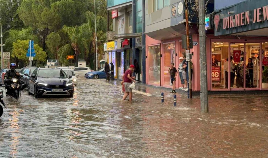 Muğla’nın Köyceğiz ilçesinde bastıran sağanak yağış yolları göle çevirdi, bazı