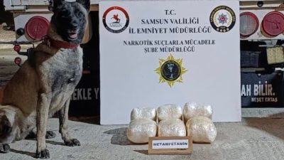 Samsun’da kamyonete gizlenmiş uyuşturucuyu narkotik dedektör köpeği Şila bulurken, 4