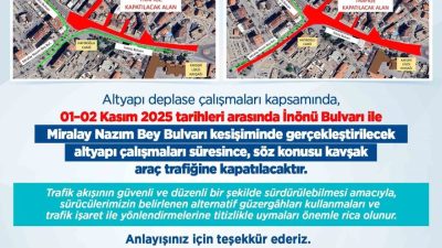 Kayseri Büyükşehir Belediyesi, altyapı deplase çalışmaları kapsamında 1-2 Kasım 2025