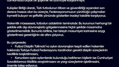 Kulüpler Birliği, Türkiye Futbol Federasyonu’na (TFF) çağrıda bulunarak, bahis hesabı