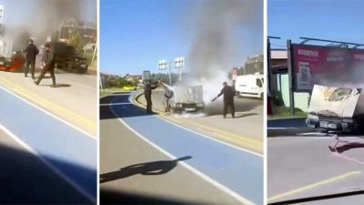 Sakarya’nın Serdivan ilçesinde seyir halindeyken alev alan otomobil, vatandaşların yangın