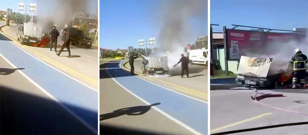 Sakarya’nın Serdivan ilçesinde seyir halindeyken alev alan otomobil, vatandaşların yangın