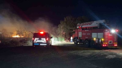 Antalya’nın Serik ilçesinde D-400 karayolu kenarında çıkan yangın, trafikte ilerleyen