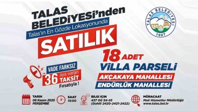 Talas Belediyesi, ilçenin en gözde lokasyonlarında yer alan villa parsellerini