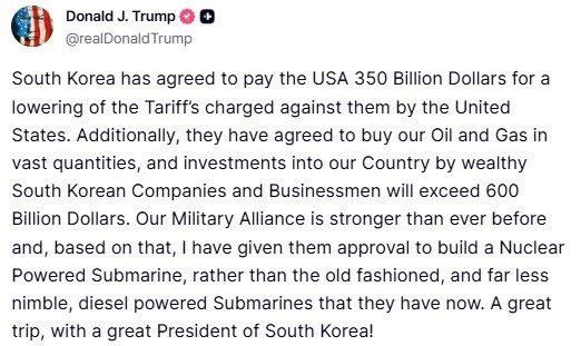 ABD Başkanı Donald Trump, Güney Kore hükümetinin ve özel şirketlerinin