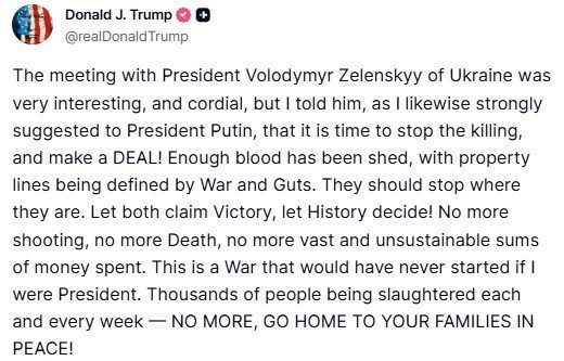 Trump’tan Zelenskiy görüşmesi hakkında açıklama: “Ona bir anlaşma yapma zamanının geldiğini söyledim” ABD Başkanı Donald Trump, Ukrayna Devlet Başkanı Vladimir Zelenskiy ile